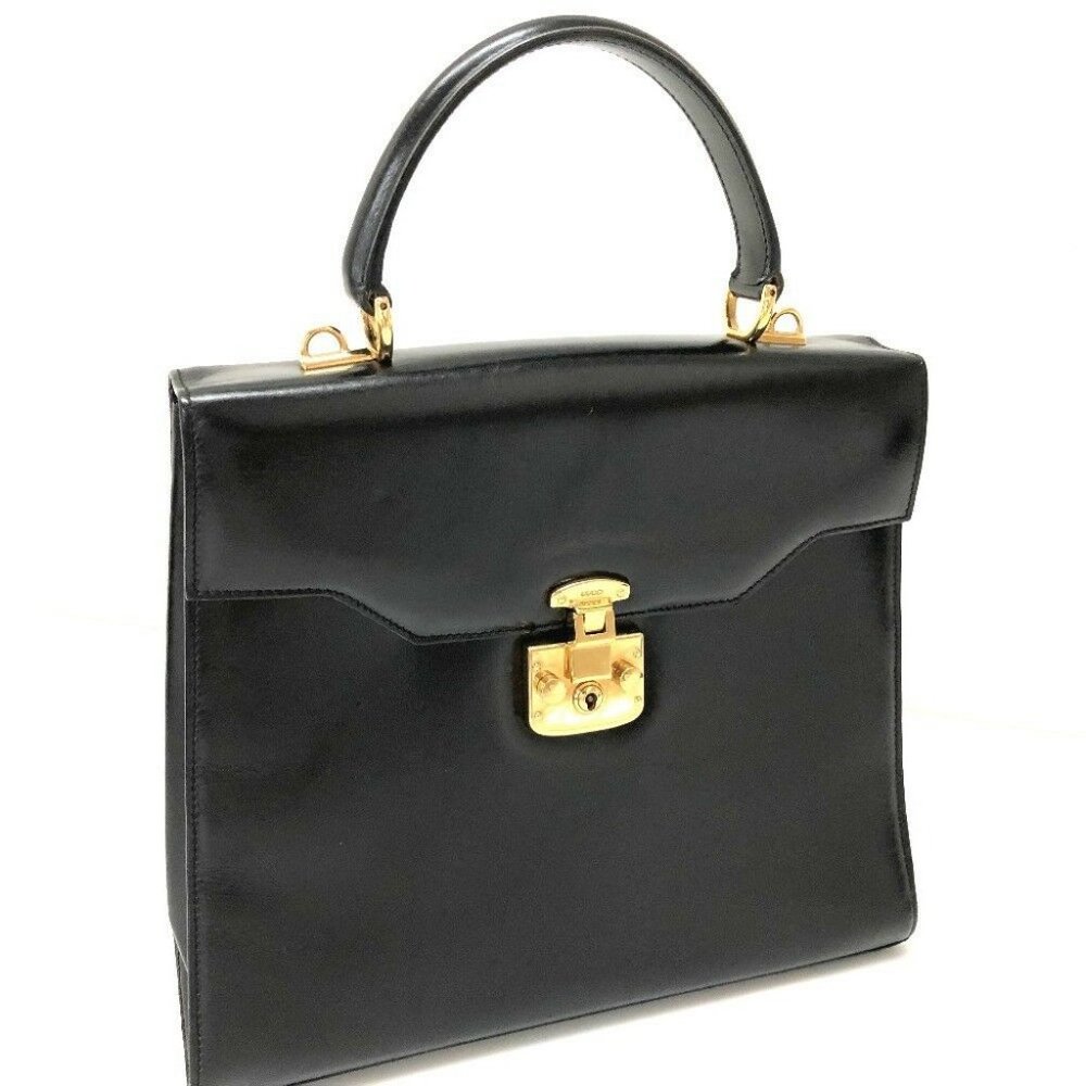 GUCCI Tote Bag Hand Bag Black Leather